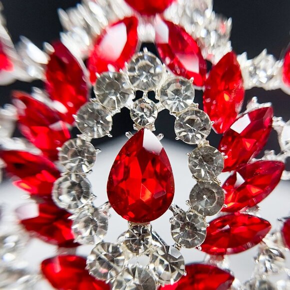 Silver Crystal Tiara, Wedding Bridal Crown, Prom Party Crown, Red Crystal Crown - Picture 5 of 6